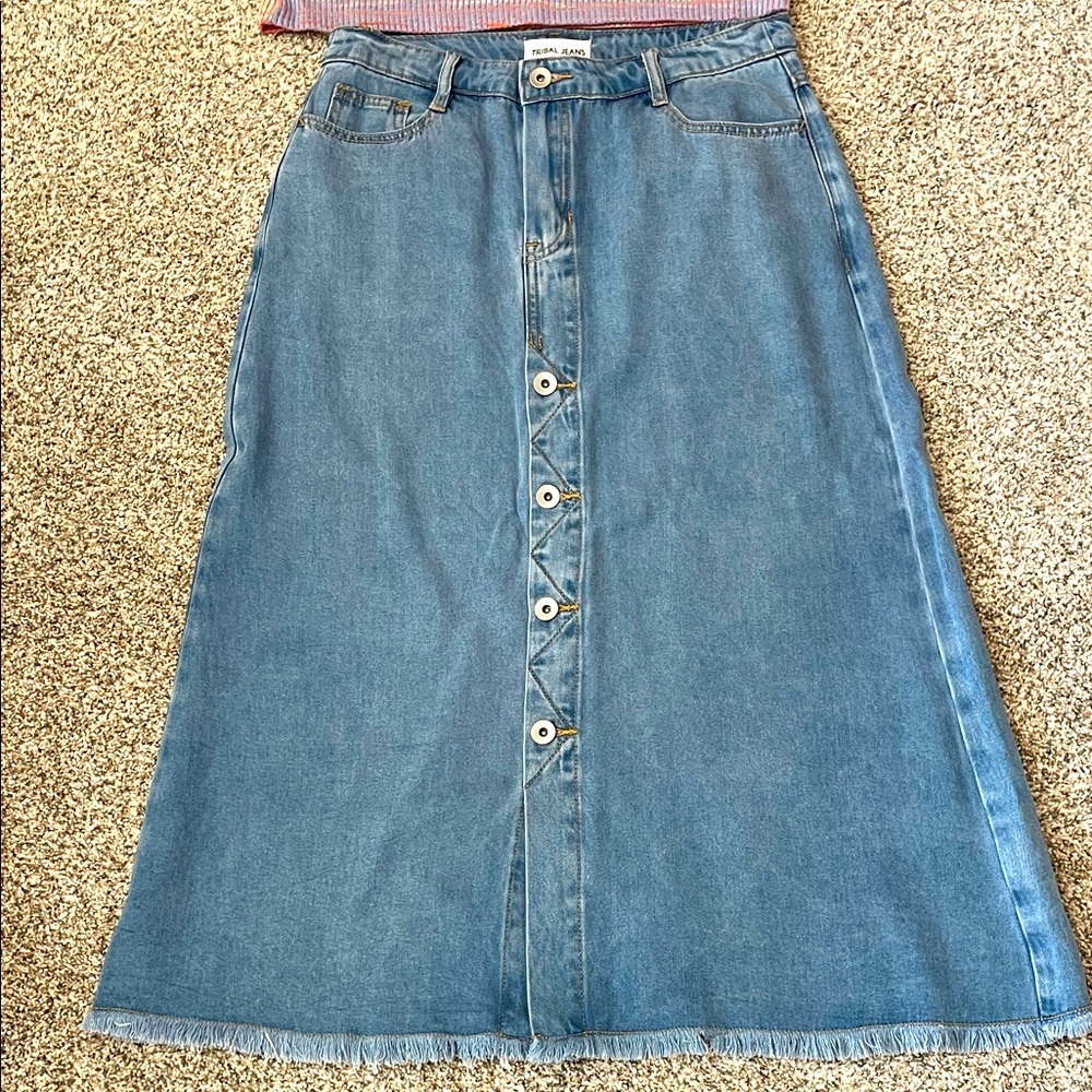 NWOT Tribal ankle length denim skirt